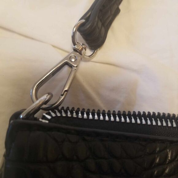 Black Croc- Effect Baguette Mini Clutch 90s Y2k Purse - Picture 3 of 9